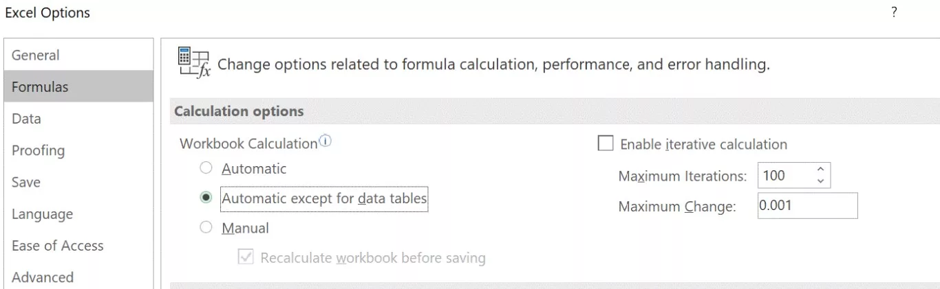 Workbook Calculation Settings