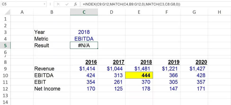 Excel #N/A formula error