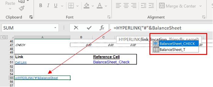 Excel autocomplete showing defined names in HYPERLINK function