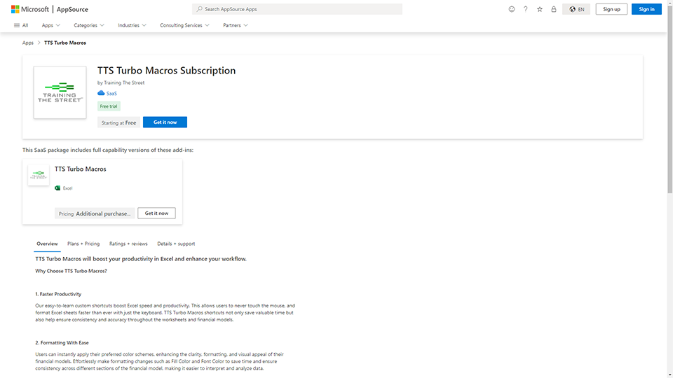 AppSource - TTS Turbo Macros Subscription Overview