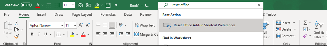 How to Reset Add-In Shortcuts Screenshot