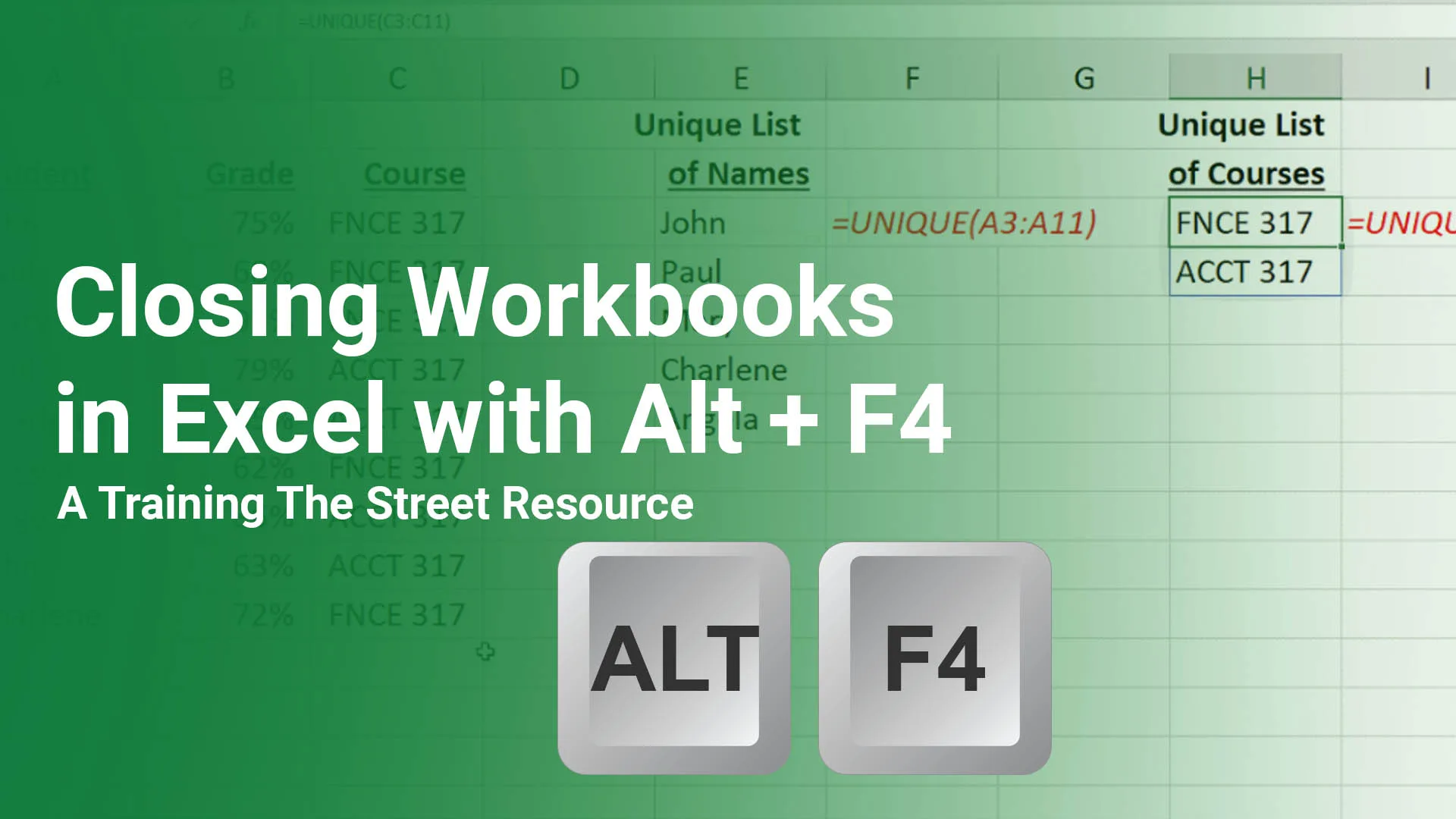 Closing Workbooks in Excel with Alt + F4 - TTS Resource