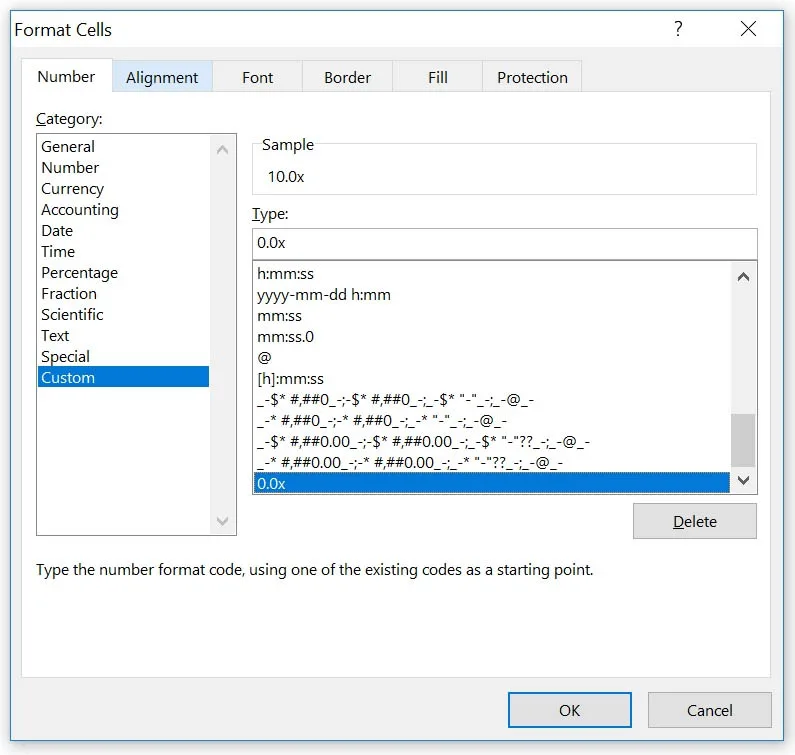 Custom Number Format as 0.0x