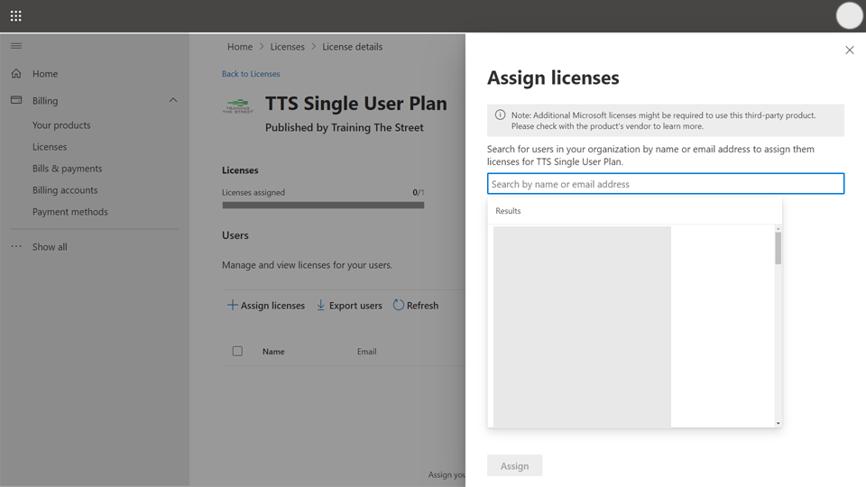 Admin Center - Assign Licenses