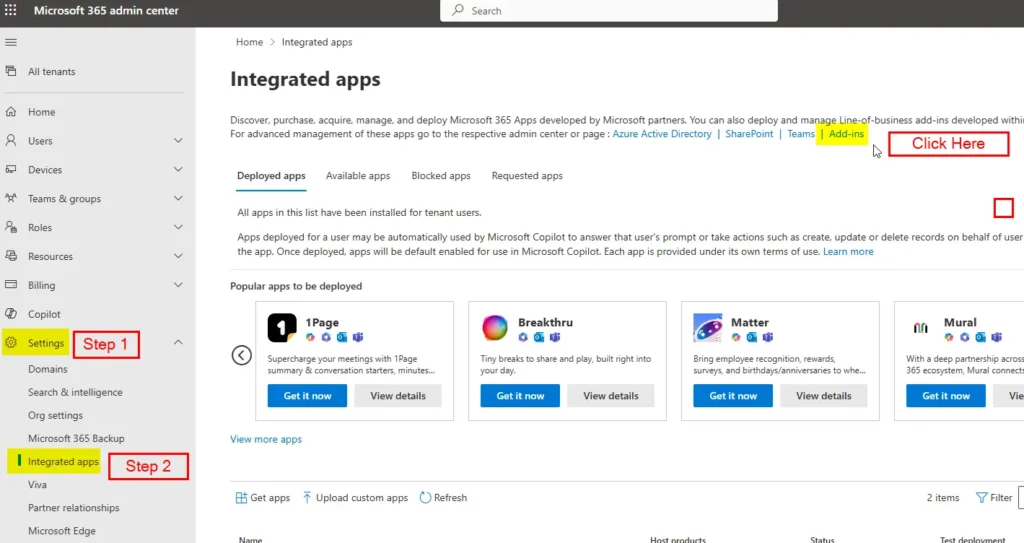 Step 1 - Integrated Apps